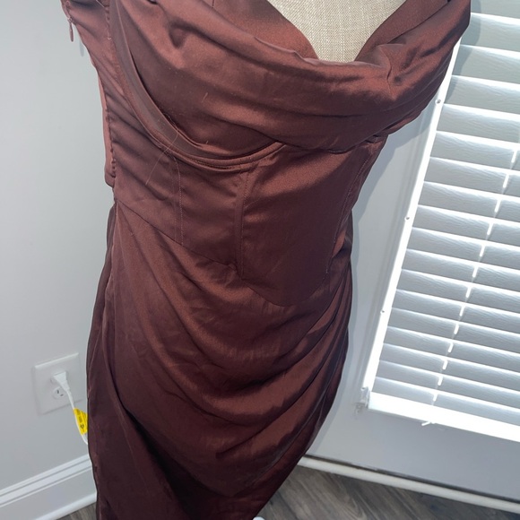 Oh Polly Cowl Corset Asymmetrical Satin Dress - Picture 3 of 8